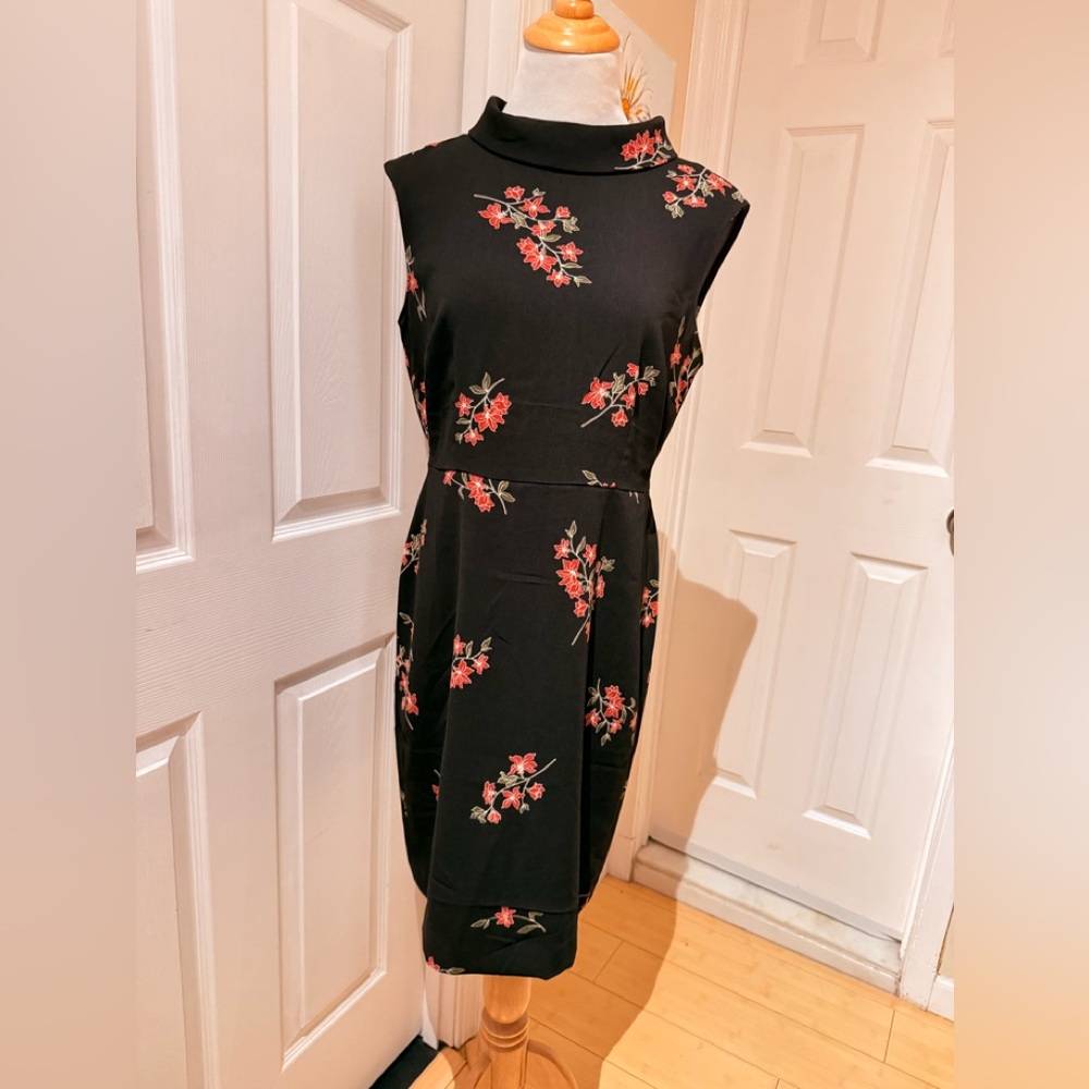 Banana Republic Black Dress with Red Floral Design